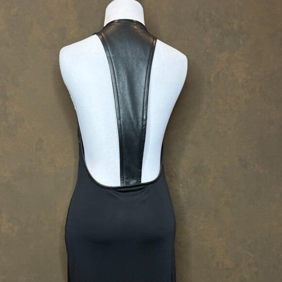 KOKIN New York Black Leather-Trim Halter Gown Size 10 Elegant Evening Statement - Picture 6 of 16